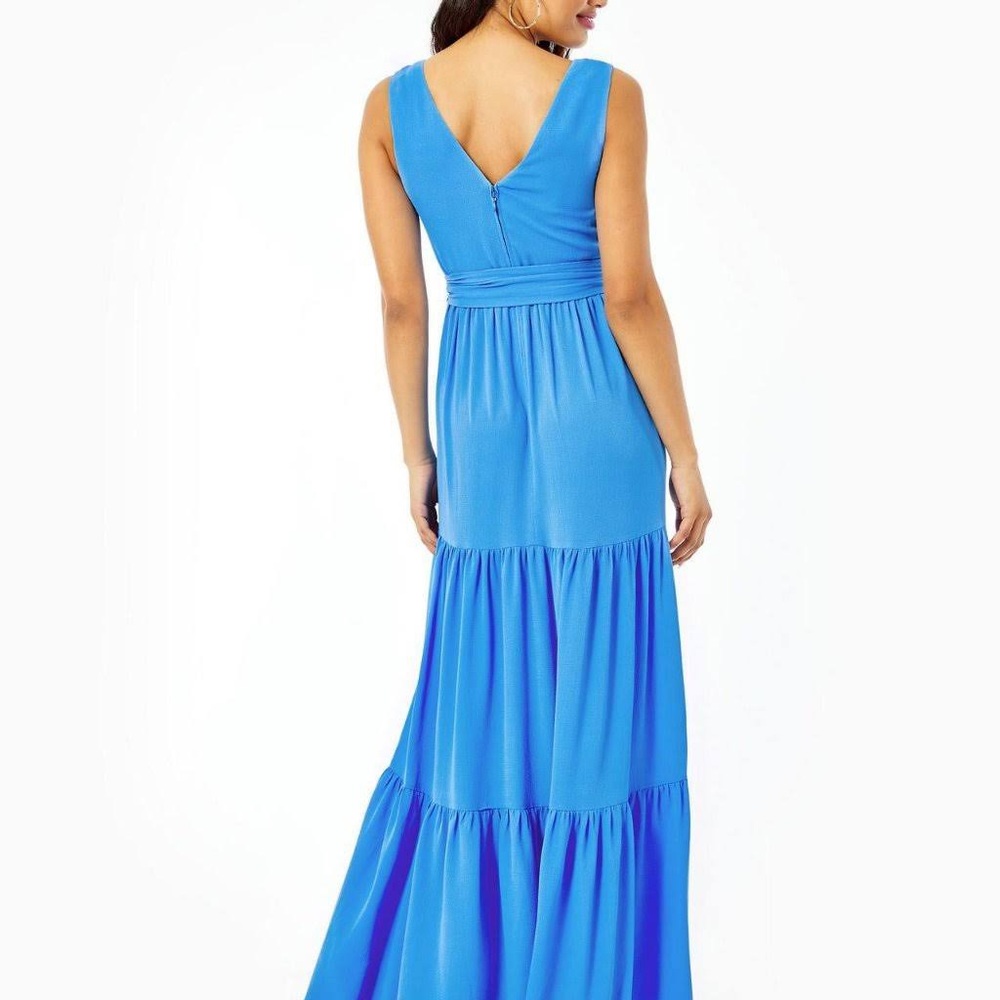 Lilly Pulitzer blue maurine tiered maxi dress with belt - Picture 4 of 7